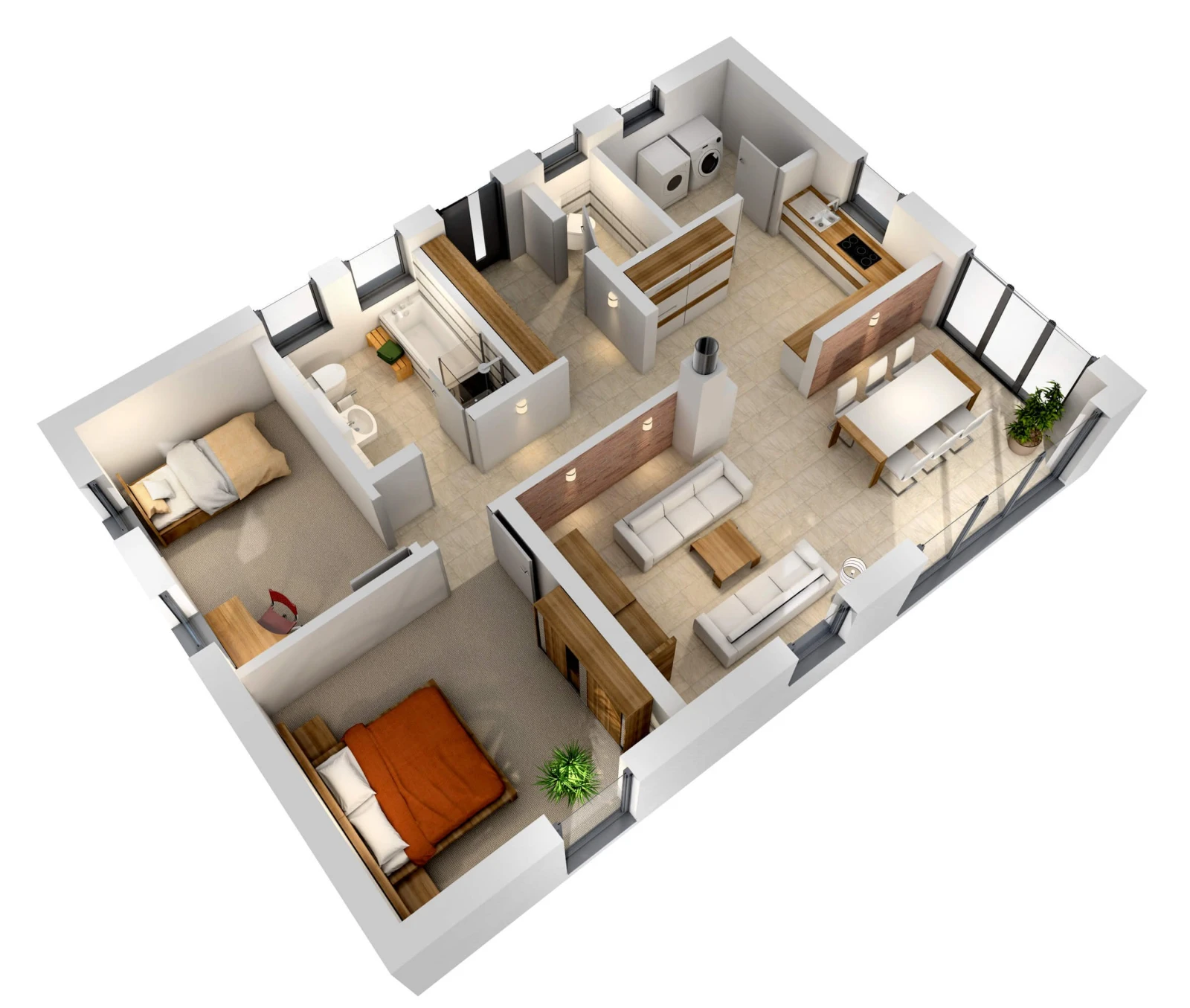 3D-Grundriss des Ytong Bausatzhauses BGL 87