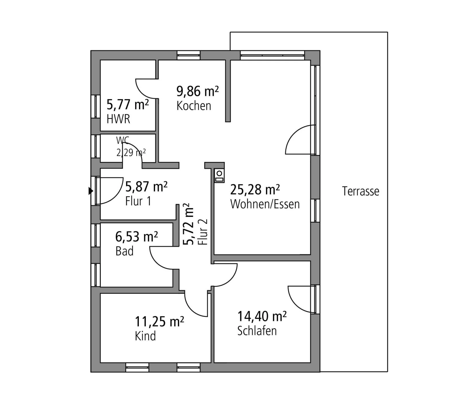 2D-Grundriss des Ytong Bausatzhauses BGL 87