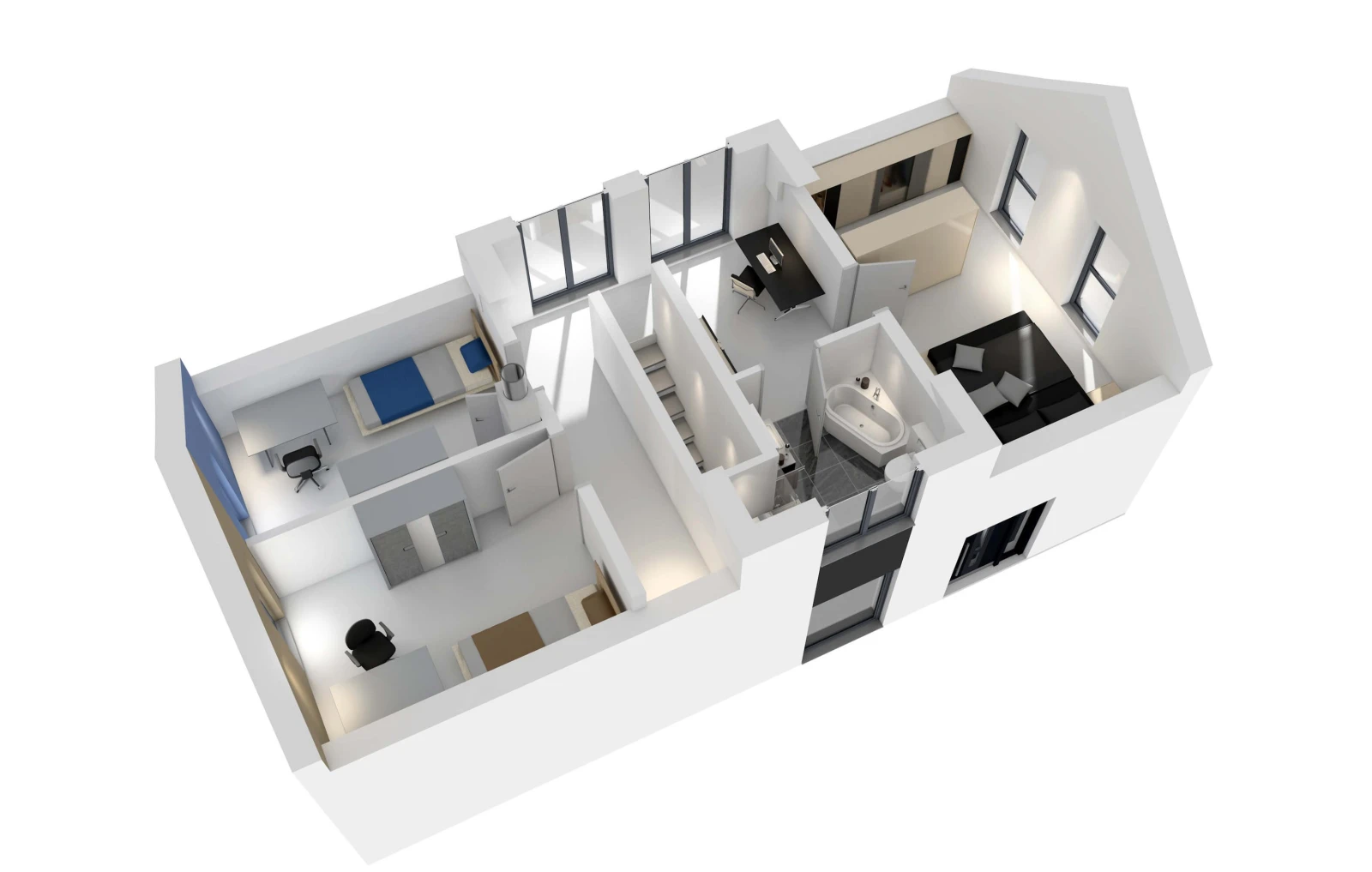 3D-Grundriss des Ytong Bausatzhauses EFH 122
