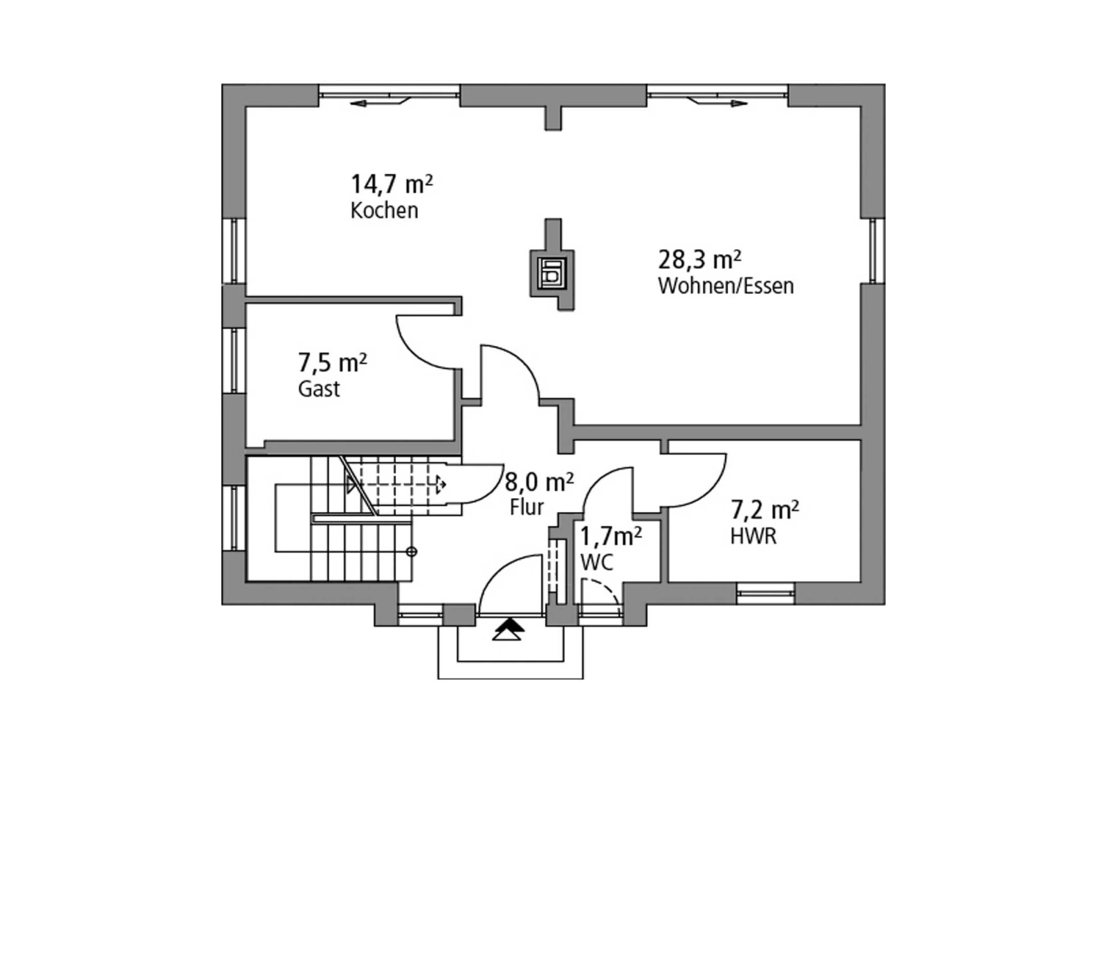 2D-Grundriss des Ytong Bausatzhauses EFH 124