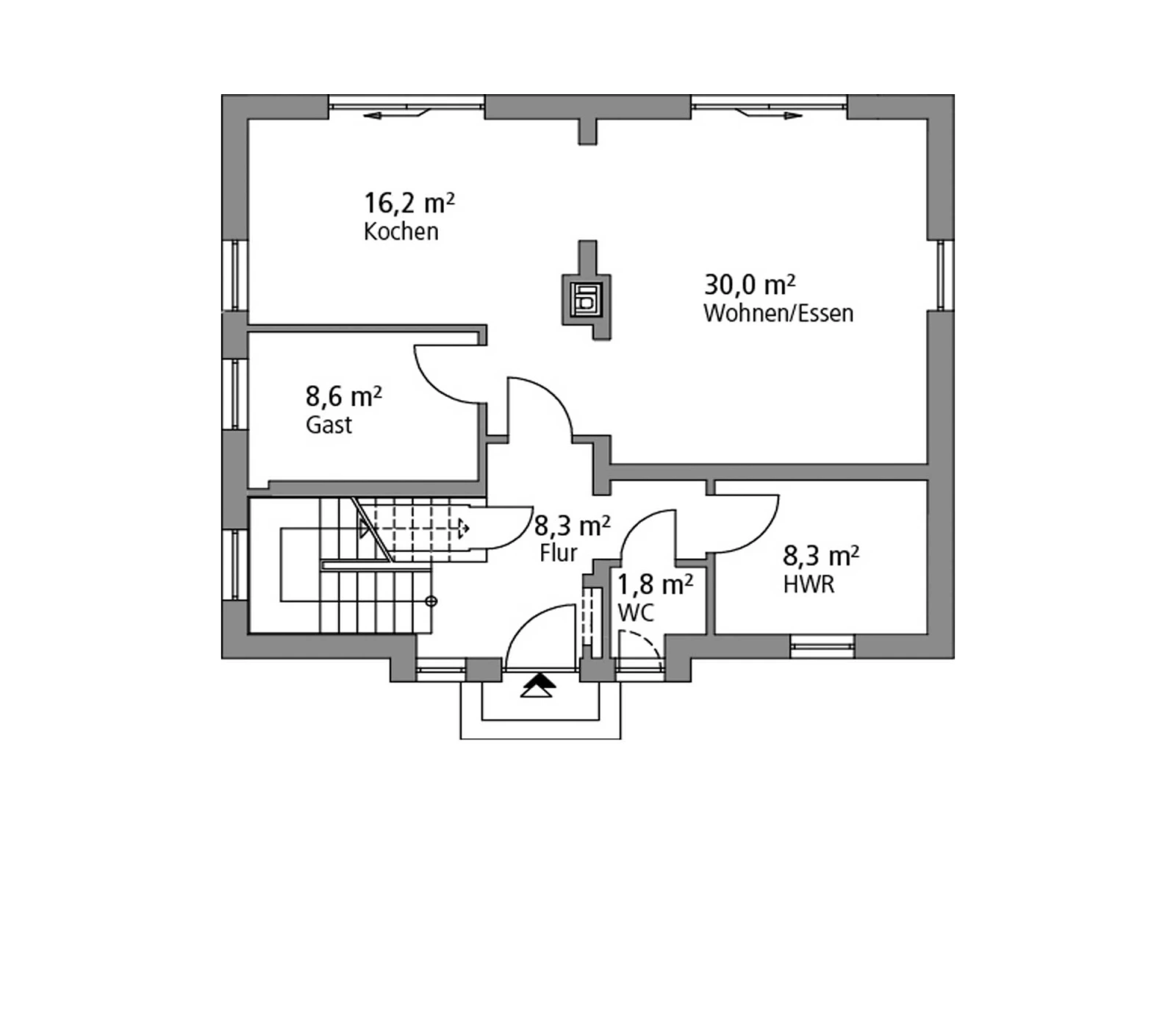 2D-Grundriss des Ytong Bausatzhauses EFH 136