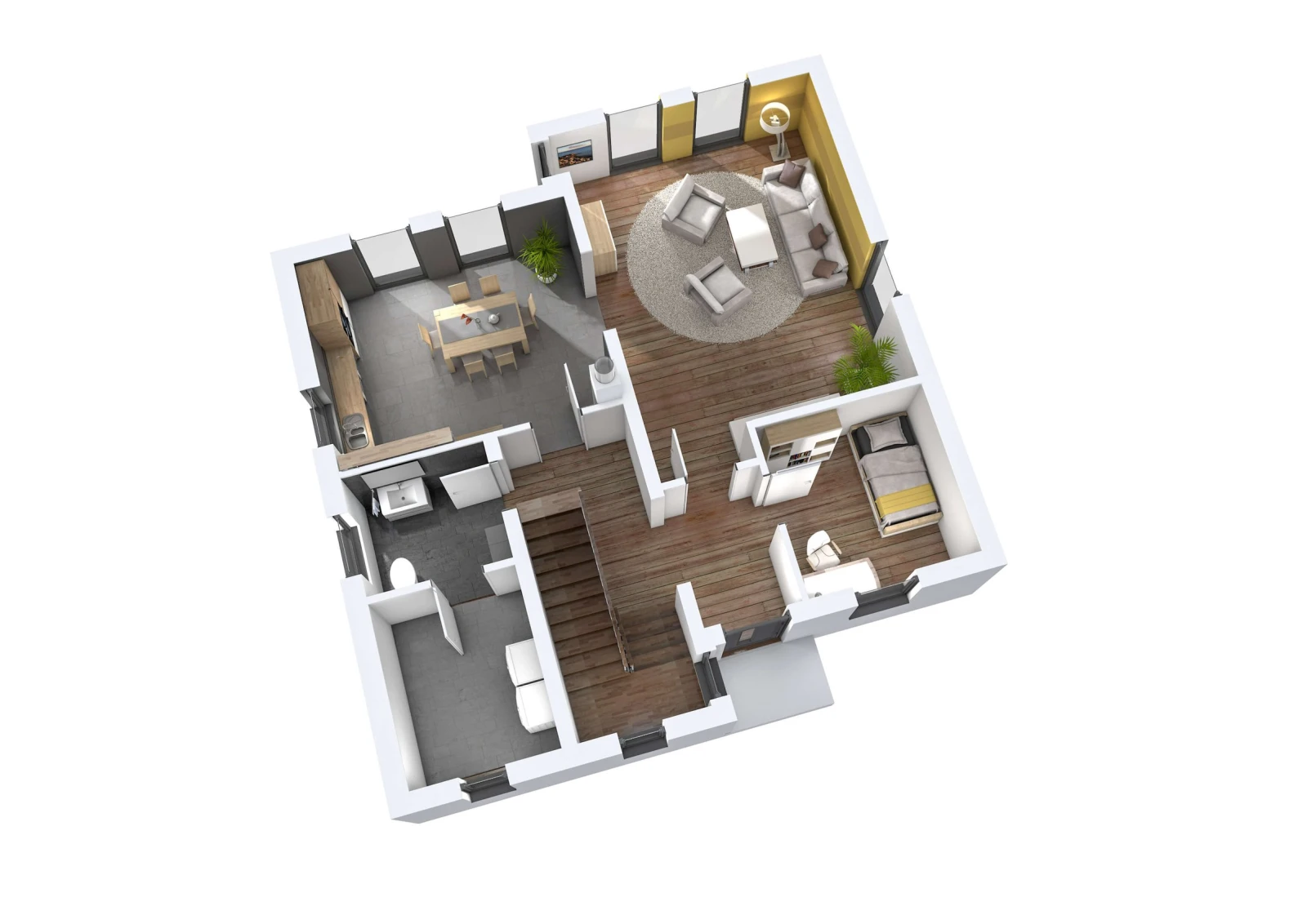 3D-Grundriss des Ytong Bausatzhauses EFH 144