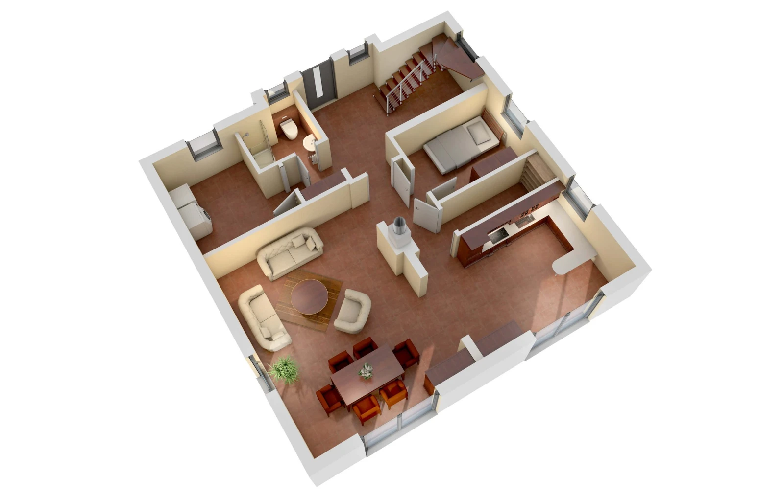 3D-Grundriss des Ytong Bausatzhauses EFH 148