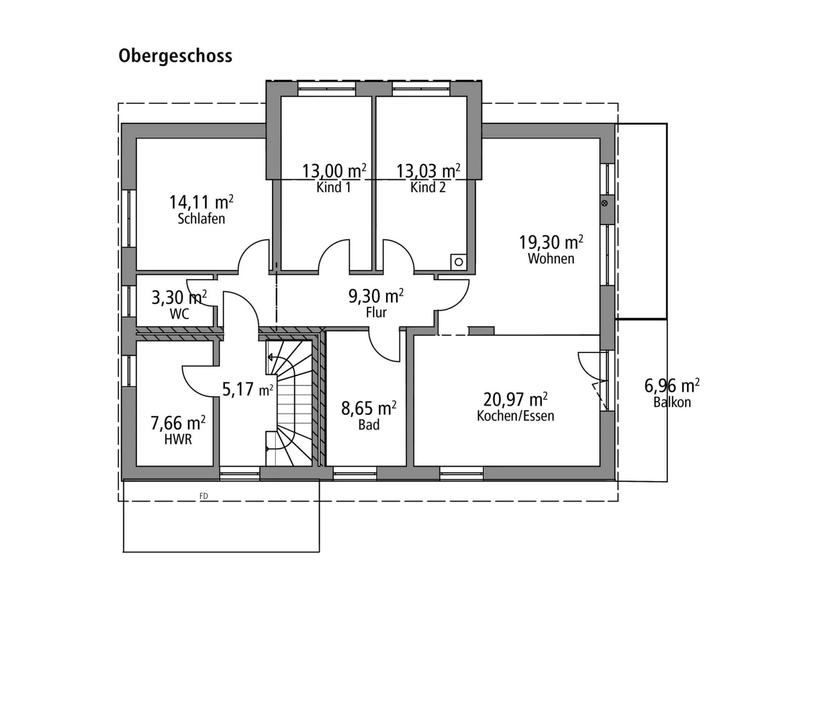 2D-Grundriss des Ytong Bausatzhauses ZFH 244